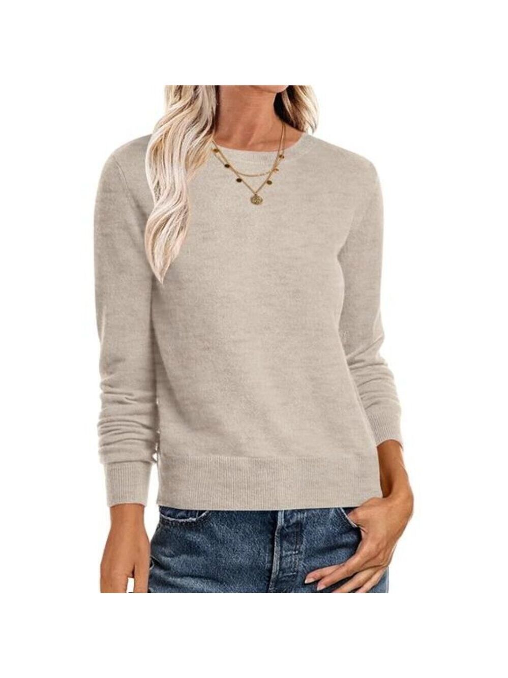 Womens Lightweight Crewneck Sweater Long Sleeve Soft Knit Loose Fit Pullover